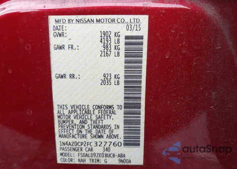 2015 Nissan Leaf Sv from USA, damaged, VIN 1N4AZ0CP2FC327760